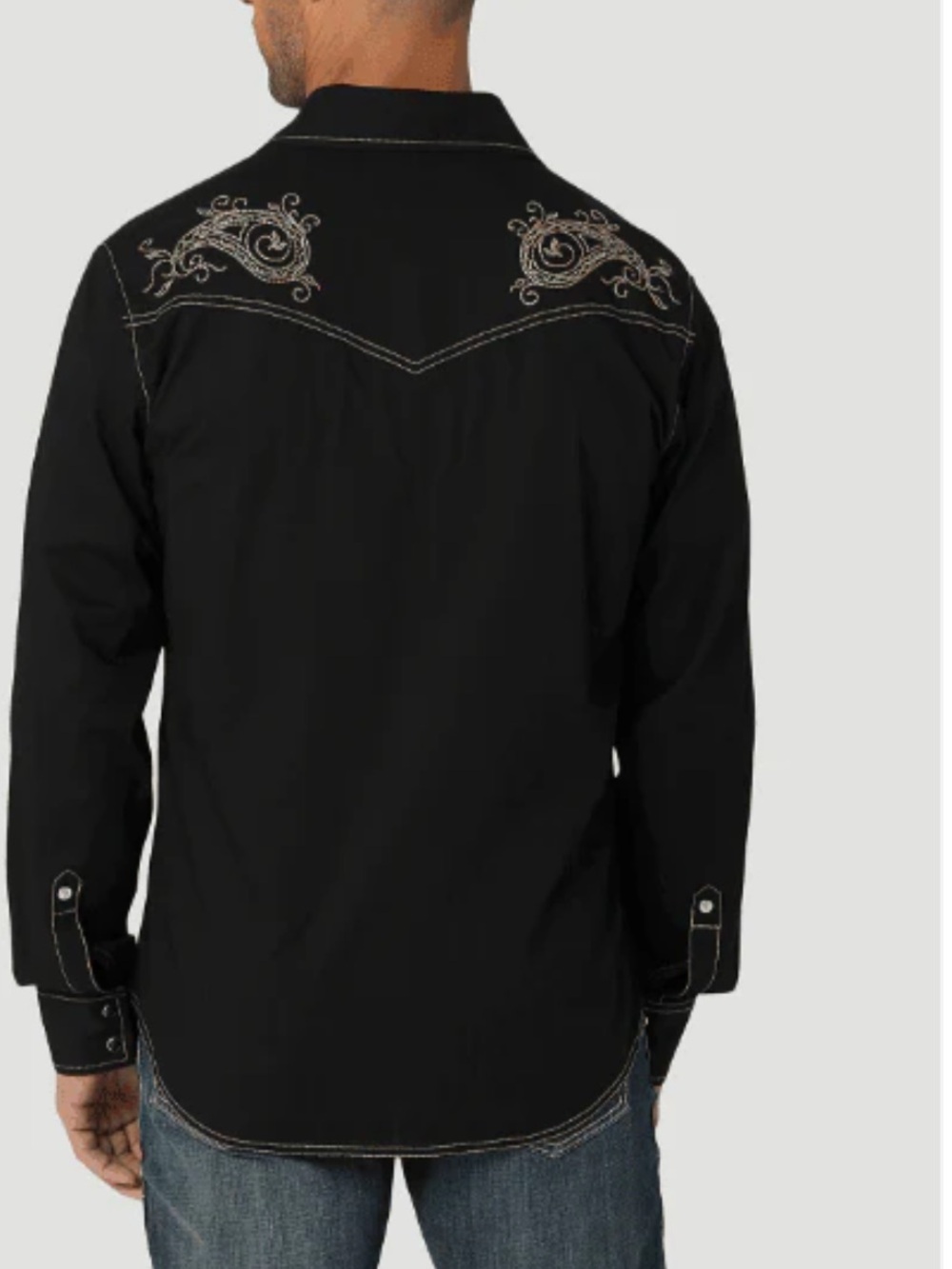 Wrangler Black Long-Sleeve Western Shirt with Cream Embroidery - Picture 3 of 16